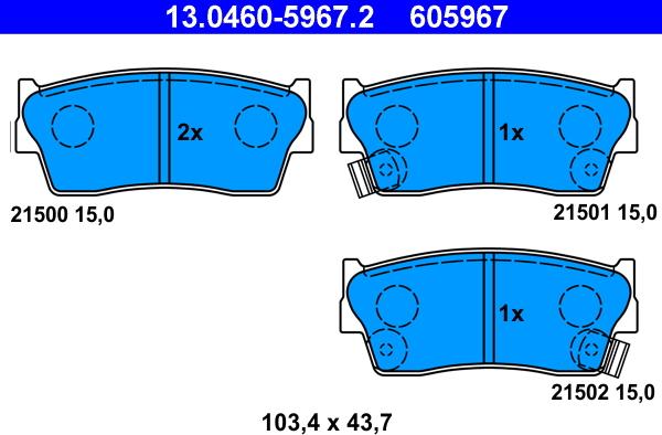 ATE 13.0460-5967.2 - Kit pastiglie freno, Freno a disco www.autoricambit.com