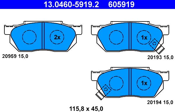 ATE 13.0460-5919.2 - Kit pastiglie freno, Freno a disco www.autoricambit.com