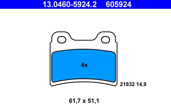 ATE 13.0460-5924.2 - Kit pastiglie freno, Freno a disco www.autoricambit.com