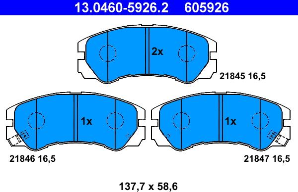 ATE 13.0460-5926.2 - Kit pastiglie freno, Freno a disco www.autoricambit.com