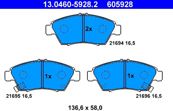 ATE 13.0460-5928.2 - Kit pastiglie freno, Freno a disco www.autoricambit.com