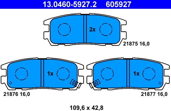 ATE 13.0460-5927.2 - Kit pastiglie freno, Freno a disco www.autoricambit.com