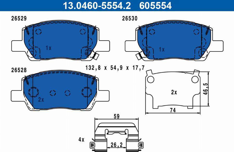 ATE 13.0460-5554.2 - Kit pastiglie freno, Freno a disco www.autoricambit.com