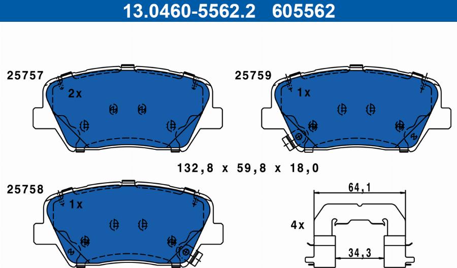 ATE 13.0460-5562.2 - Kit pastiglie freno, Freno a disco www.autoricambit.com