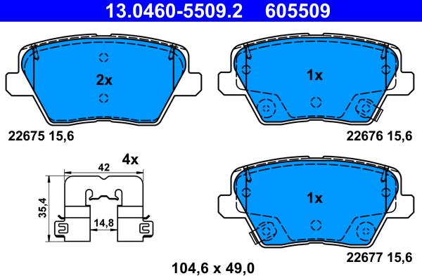 ATE 13.0460-5509.2 - Kit pastiglie freno, Freno a disco www.autoricambit.com