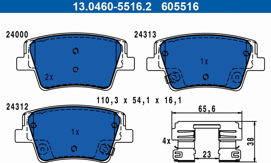 ATE 13.0460-5516.2 - Kit pastiglie freno, Freno a disco www.autoricambit.com