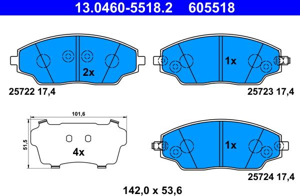 ATE 13.0460-5518.2 - Kit pastiglie freno, Freno a disco www.autoricambit.com