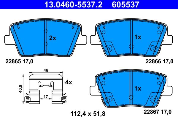 ATE 13.0460-5537.2 - Kit pastiglie freno, Freno a disco www.autoricambit.com