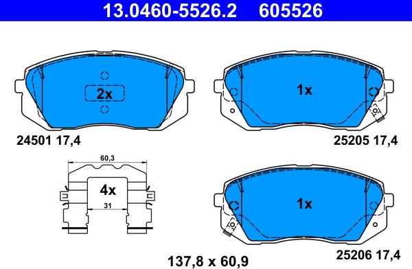 ATE 13.0460-5526.2 - Kit pastiglie freno, Freno a disco www.autoricambit.com