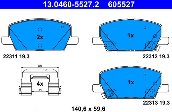 ATE 13.0460-5527.2 - Kit pastiglie freno, Freno a disco www.autoricambit.com