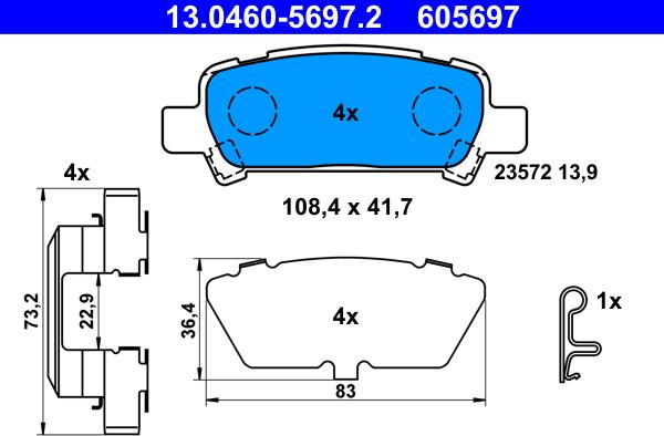 ATE 13.0460-5697.2 - Kit pastiglie freno, Freno a disco www.autoricambit.com