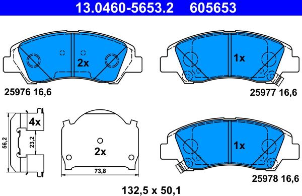 ATE 13.0460-5653.2 - Kit pastiglie freno, Freno a disco www.autoricambit.com