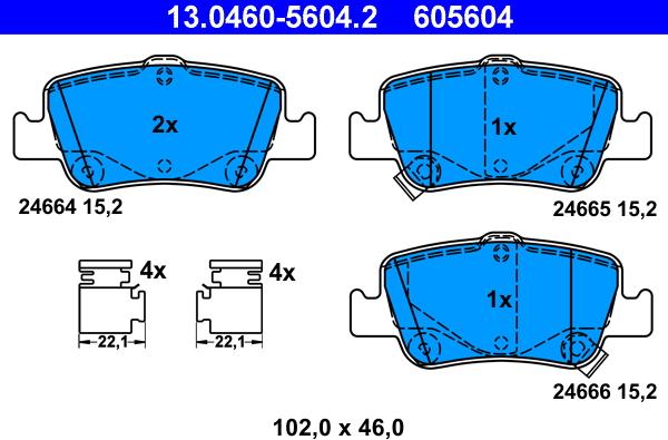 ATE 13.0460-5604.2 - Kit pastiglie freno, Freno a disco www.autoricambit.com