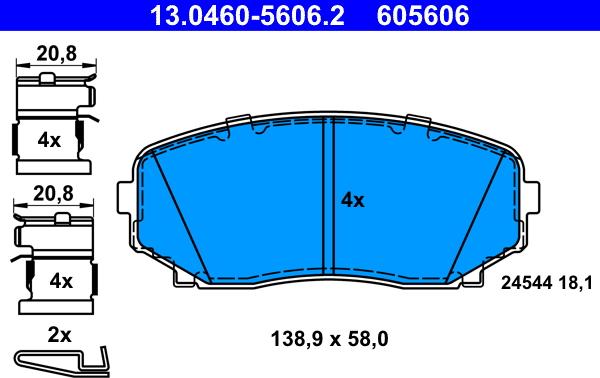 ATE 13.04605606.2 - Kit pastiglie freno, Freno a disco www.autoricambit.com