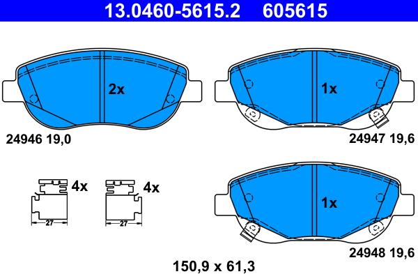 ATE 13.04605615.2 - Kit pastiglie freno, Freno a disco www.autoricambit.com