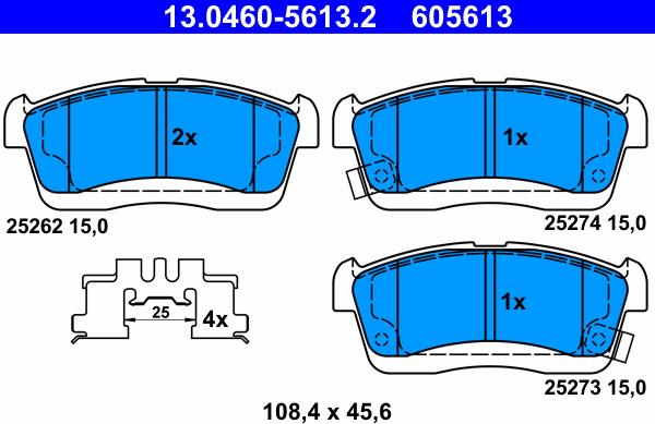 ATE 13.04605613.2 - Kit pastiglie freno, Freno a disco www.autoricambit.com