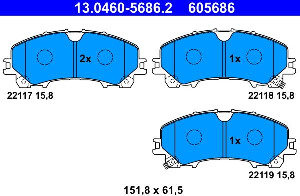 ATE 13.0460-5686.2 - Kit pastiglie freno, Freno a disco www.autoricambit.com