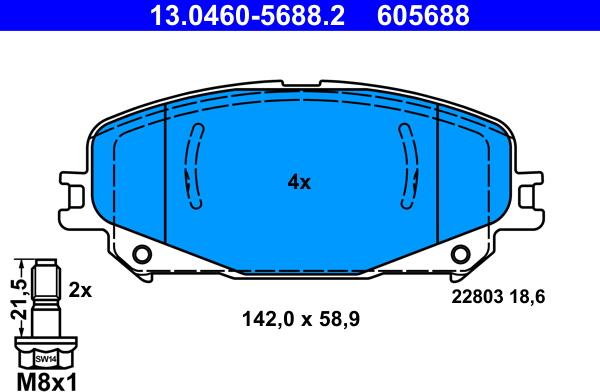 ATE 13.0460-5688.2 - Kit pastiglie freno, Freno a disco www.autoricambit.com