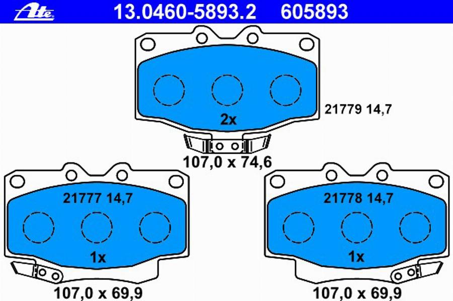 ATE 13.0460-5893.2 - Kit pastiglie freno, Freno a disco www.autoricambit.com