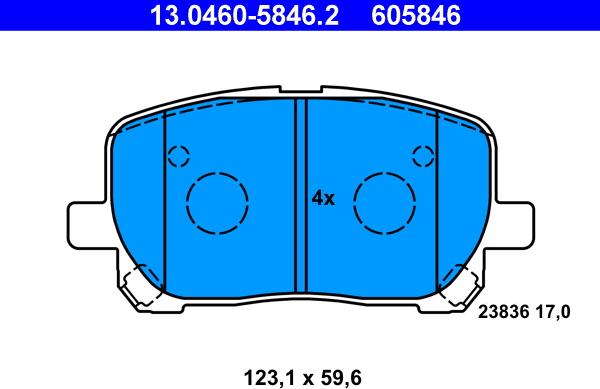 ATE 13.0460-5846.2 - Kit pastiglie freno, Freno a disco www.autoricambit.com