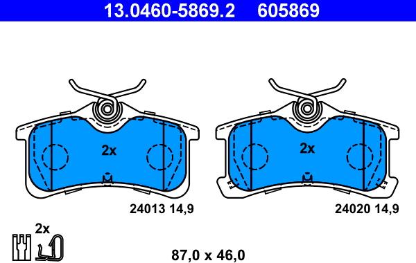 ATE 13.0460-5869.2 - Kit pastiglie freno, Freno a disco www.autoricambit.com