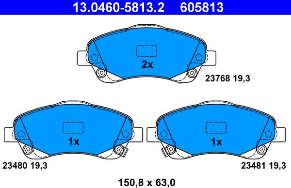 ATE 13.0460-5813.2 - Kit pastiglie freno, Freno a disco www.autoricambit.com