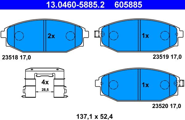 ATE 13.0460-5885.2 - Kit pastiglie freno, Freno a disco www.autoricambit.com