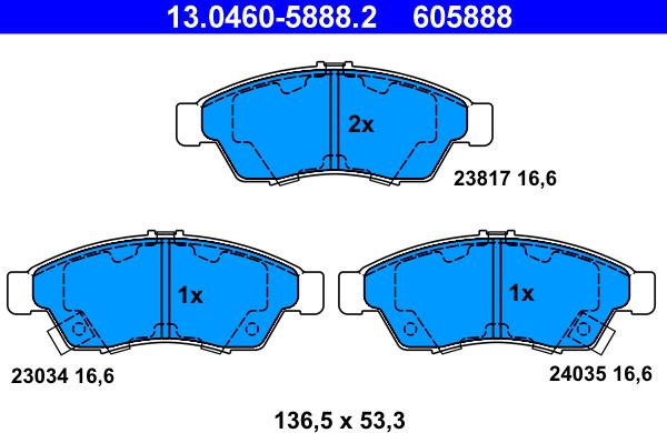 ATE 13.0460-5888.2 - Kit pastiglie freno, Freno a disco www.autoricambit.com