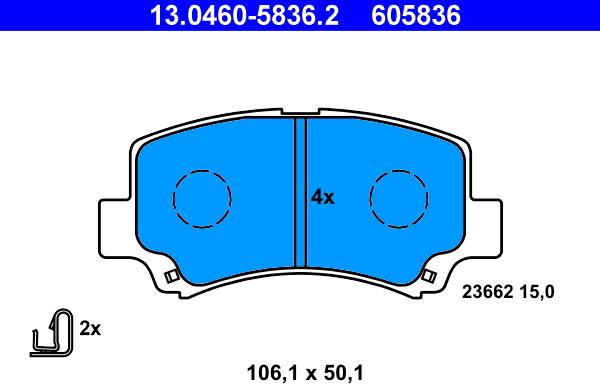 ATE 13.0460-5836.2 - Kit pastiglie freno, Freno a disco www.autoricambit.com