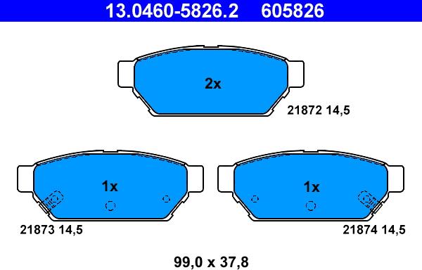 ATE 13.0460-5826.2 - Kit pastiglie freno, Freno a disco www.autoricambit.com