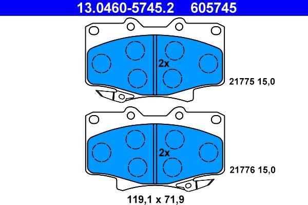 ATE 13.0460-5745.2 - Kit pastiglie freno, Freno a disco www.autoricambit.com