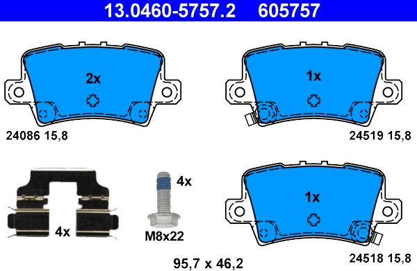 ATE 13.0460-5757.2 - Kit pastiglie freno, Freno a disco www.autoricambit.com