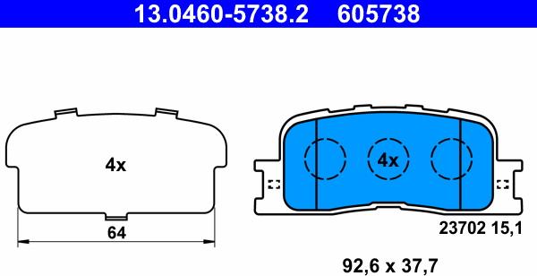 ATE 13.0460-5738.2 - Kit pastiglie freno, Freno a disco www.autoricambit.com