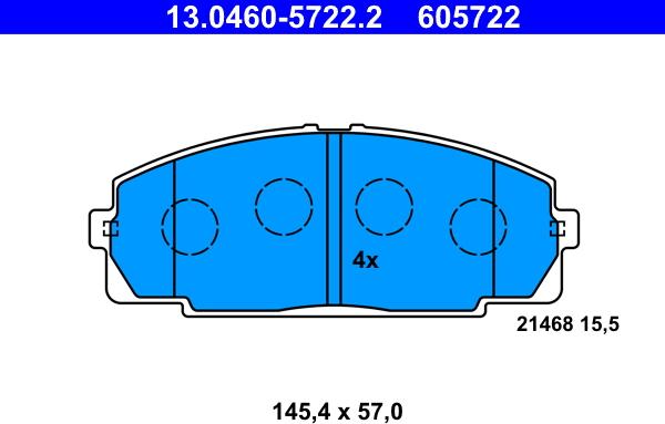 ATE 13.0460-5722.2 - Kit pastiglie freno, Freno a disco www.autoricambit.com