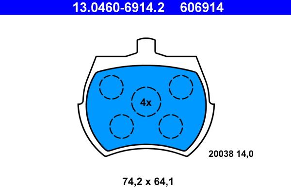 ATE 13.0460-6914.2 - Kit pastiglie freno, Freno a disco www.autoricambit.com