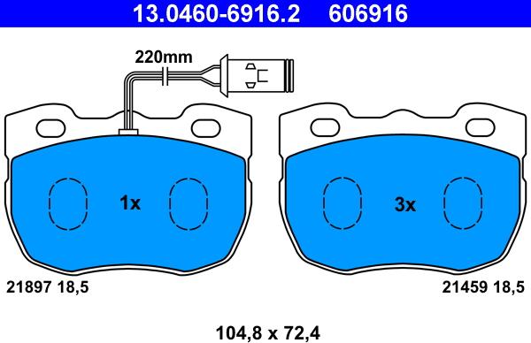 ATE 13.0460-6916.2 - Kit pastiglie freno, Freno a disco www.autoricambit.com