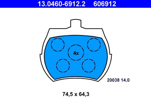 ATE 13.0460-6912.2 - Kit pastiglie freno, Freno a disco www.autoricambit.com