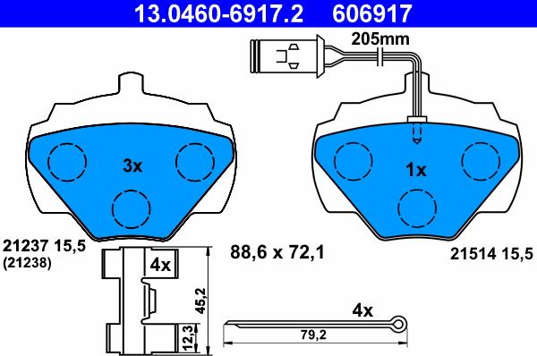 ATE 13.0460-6917.2 - Kit pastiglie freno, Freno a disco www.autoricambit.com