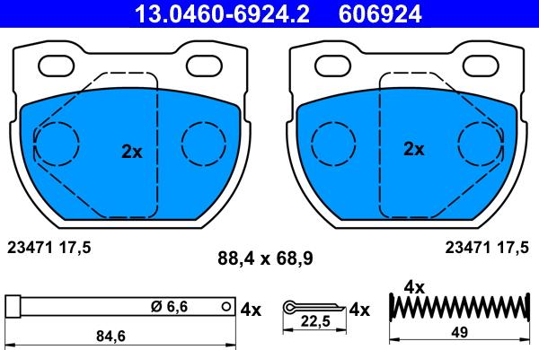 ATE 13.0460-6924.2 - Kit pastiglie freno, Freno a disco www.autoricambit.com