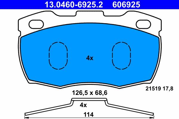 ATE 13.0460-6925.2 - Kit pastiglie freno, Freno a disco www.autoricambit.com