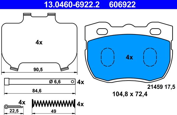 ATE 13.0460-6922.2 - Kit pastiglie freno, Freno a disco www.autoricambit.com