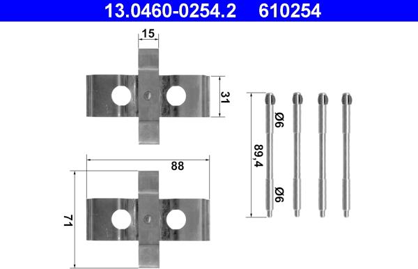 ATE 13.0460-0254.2 - Kit accessori, Pastiglia freno www.autoricambit.com