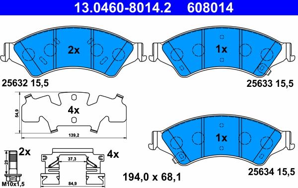 ATE 13.0460-8014.2 - Kit pastiglie freno, Freno a disco www.autoricambit.com