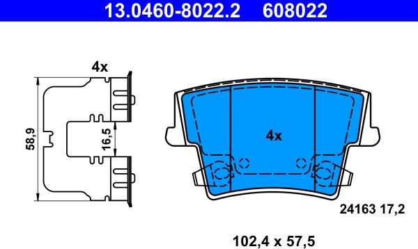 ATE 13.0460-8022.2 - Kit pastiglie freno, Freno a disco www.autoricambit.com