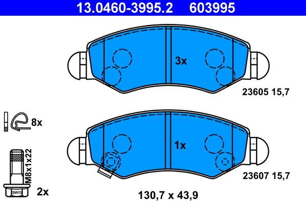 ATE 13.04603995.2 - Kit pastiglie freno, Freno a disco www.autoricambit.com