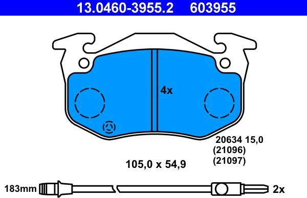 ATE 13.0460-3955.2 - Kit pastiglie freno, Freno a disco www.autoricambit.com