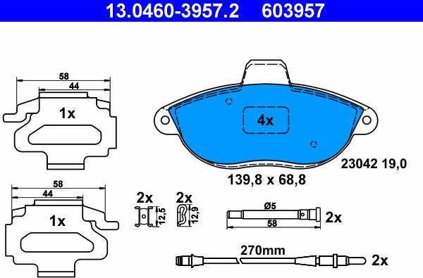 ATE 13.0460-3957.2 - Kit pastiglie freno, Freno a disco www.autoricambit.com