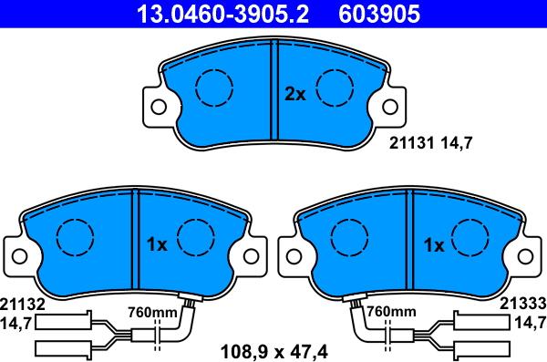 ATE 13.0460-3905.2 - Kit pastiglie freno, Freno a disco www.autoricambit.com