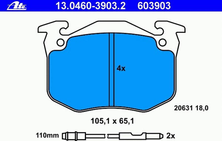 ATE 13.0460-3903.2 - Kit pastiglie freno, Freno a disco www.autoricambit.com