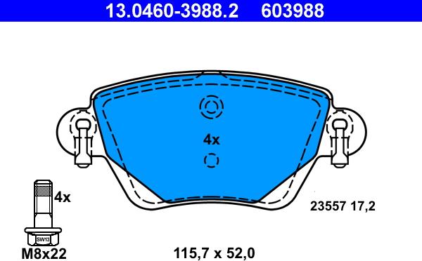 ATE 13.0460-3988.2 - Kit pastiglie freno, Freno a disco www.autoricambit.com